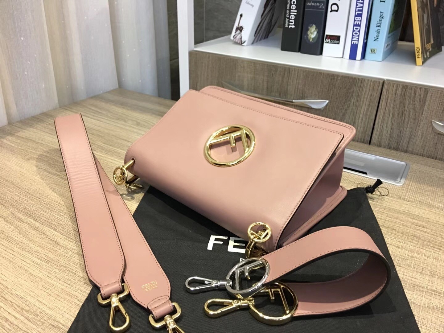 F**di kan i f shoulder bag in pink calfskin