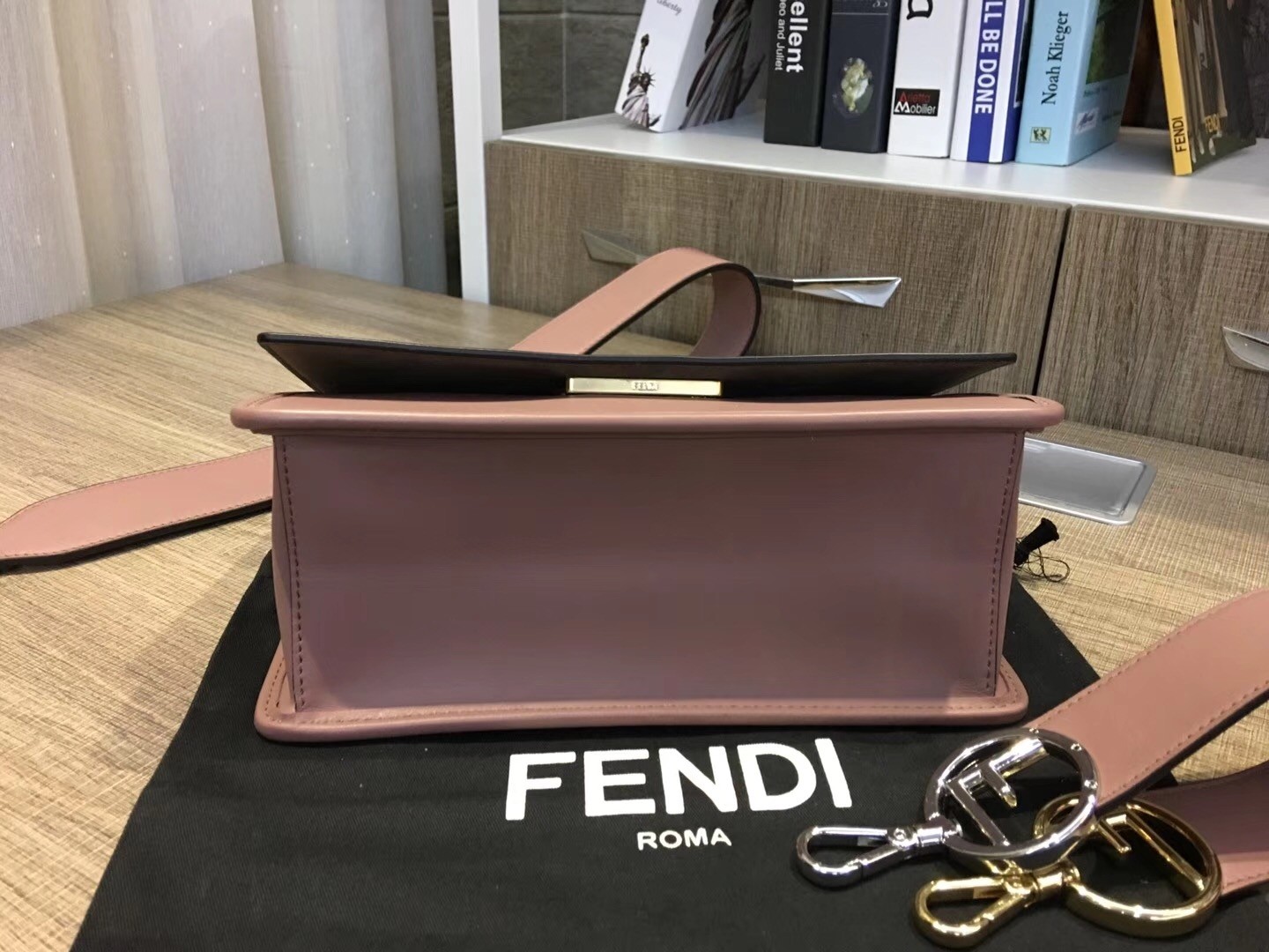 F**di kan i f shoulder bag in pink calfskin