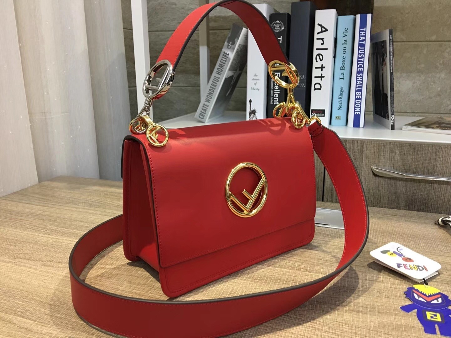 F**di kan i f shoulder bag in red calfskin
