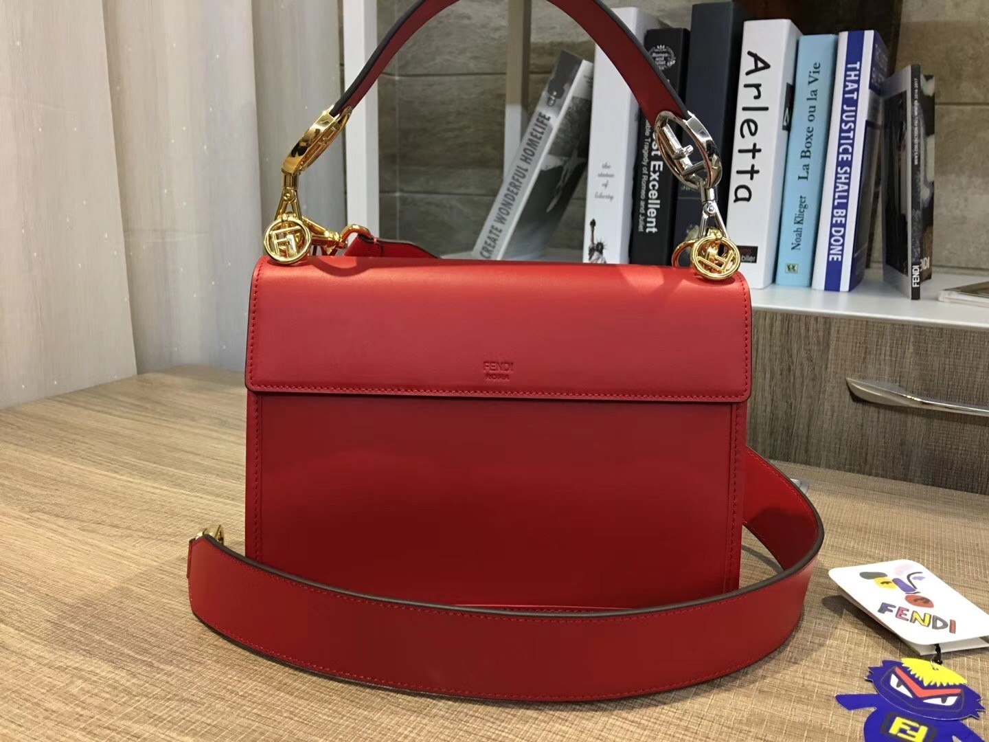F**di kan i f shoulder bag in red calfskin
