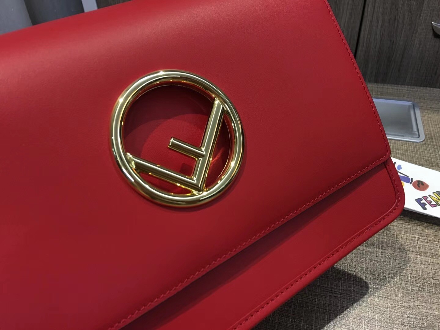 F**di kan i f shoulder bag in red calfskin