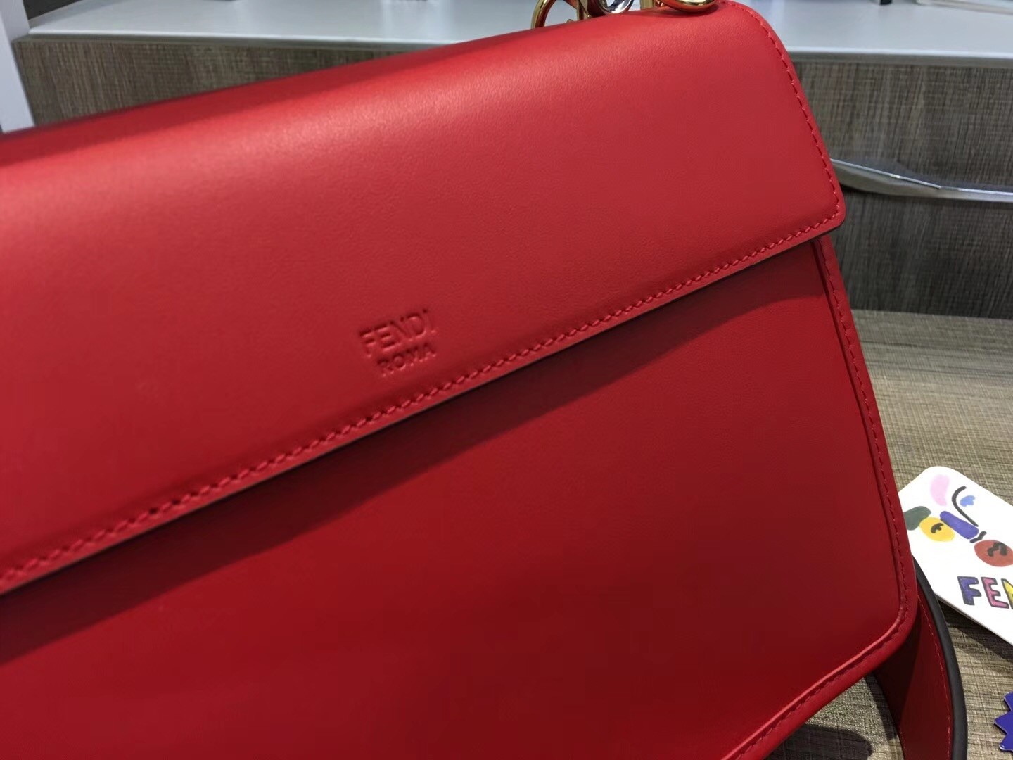 F**di kan i f shoulder bag in red calfskin
