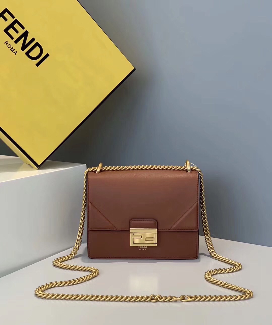 F**di small kan u bag in brown calfskin
