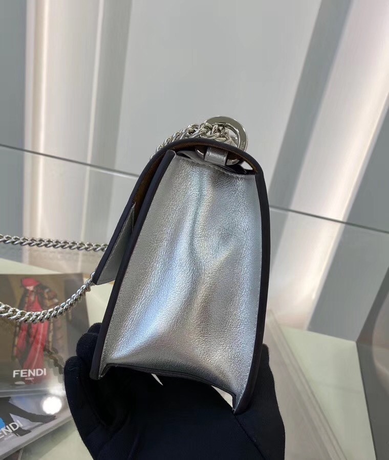 F**di small kan u bag in mirror-effect silver leather