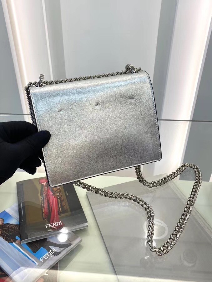 F**di small kan u bag in mirror-effect silver leather