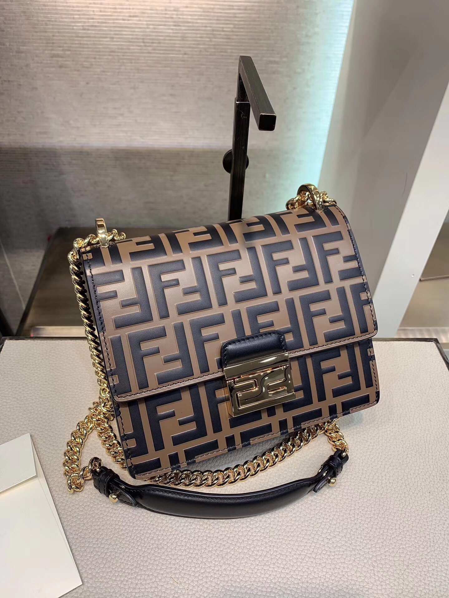 F**di small kan u bag in calfskin embossed with ff