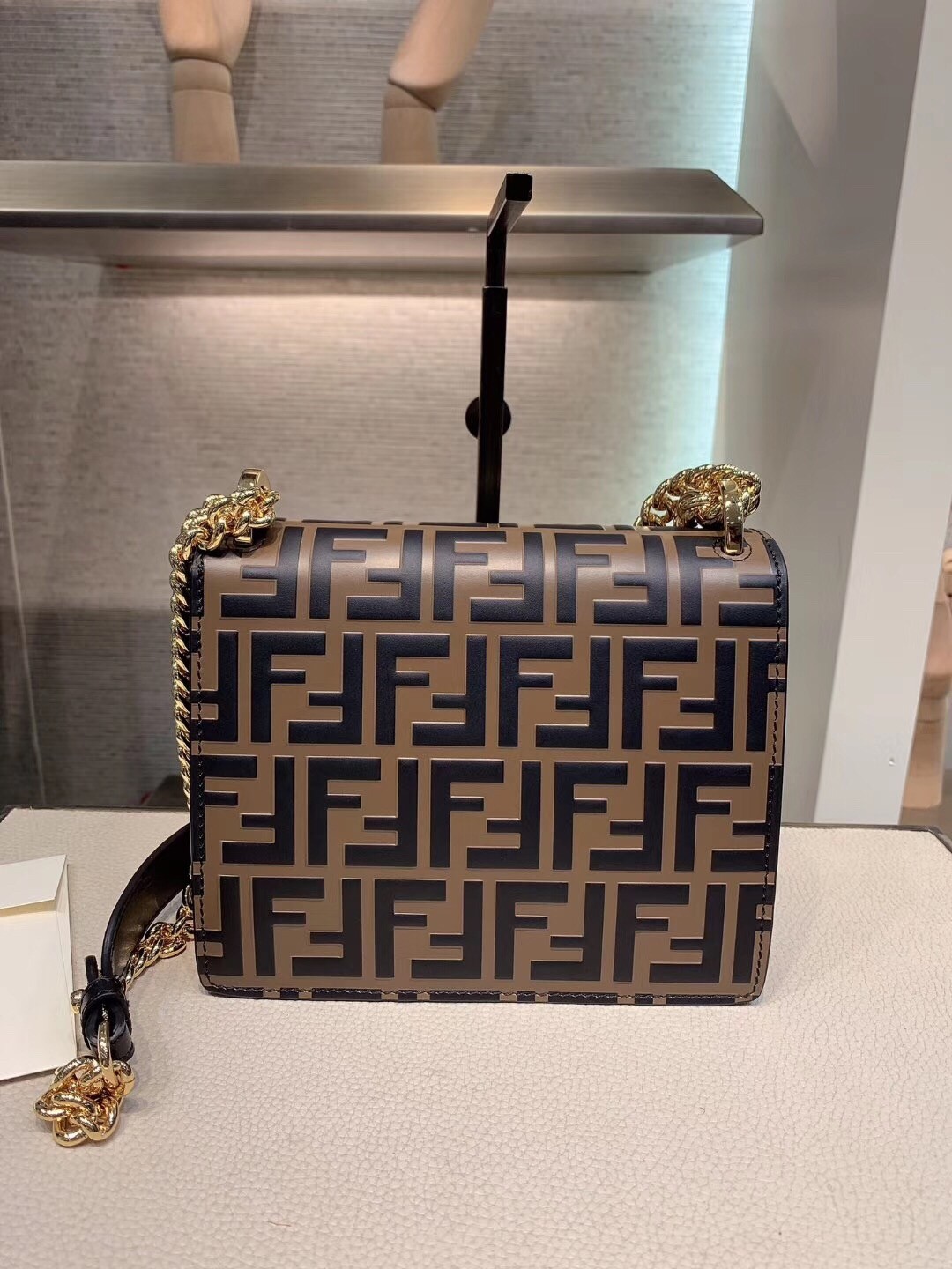 F**di small kan u bag in calfskin embossed with ff