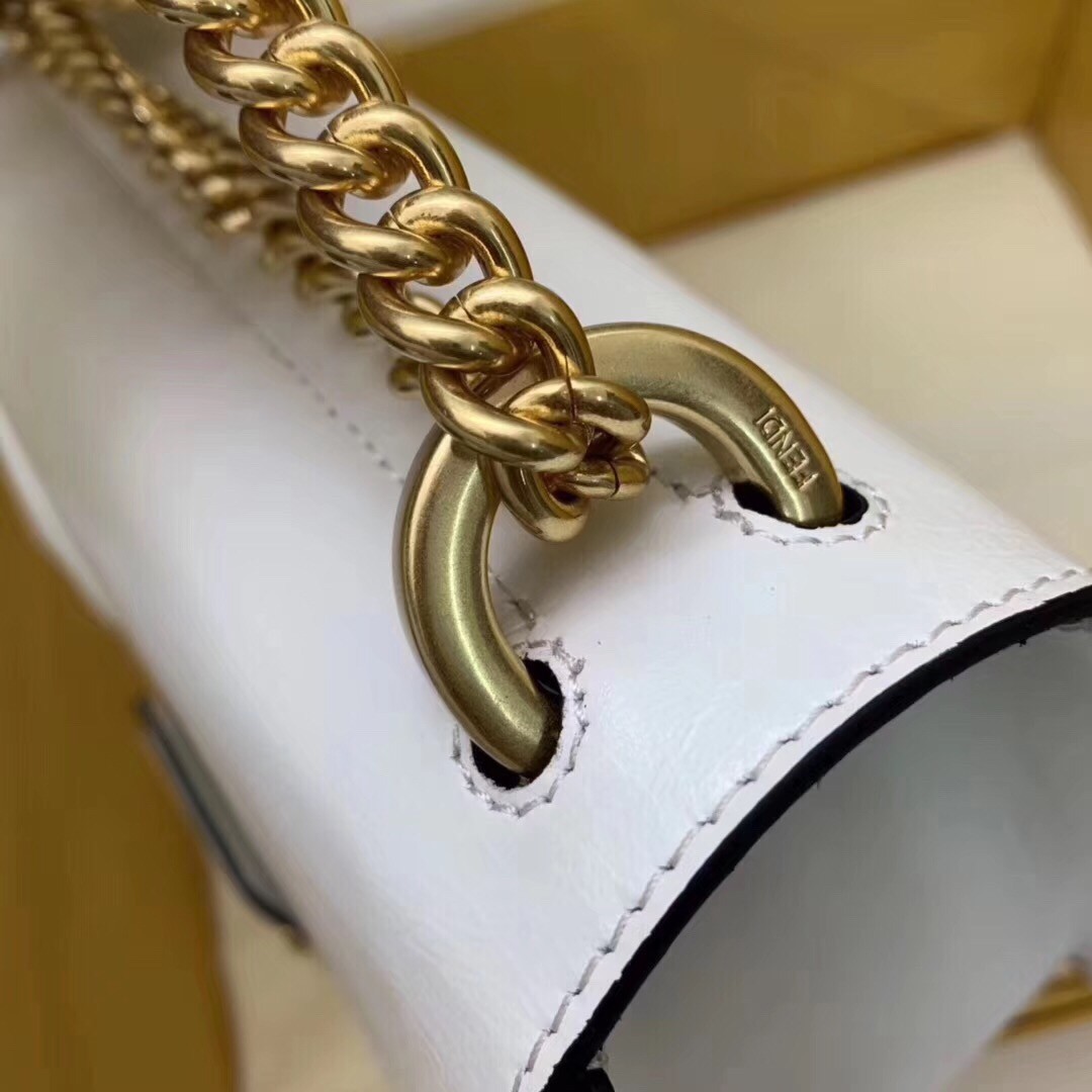 F**di small kan u bag in white glossy lambskin