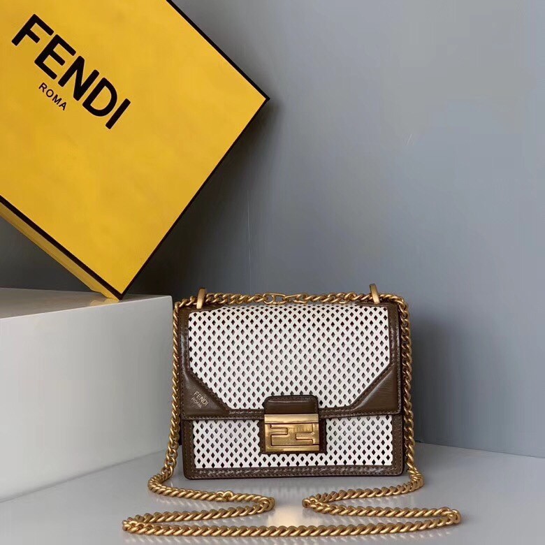 F**di small kan u bag in white perforated calf leather