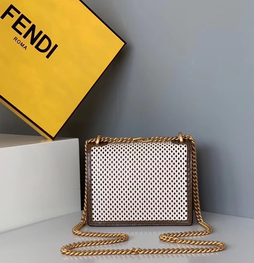 F**di small kan u bag in white perforated calf leather