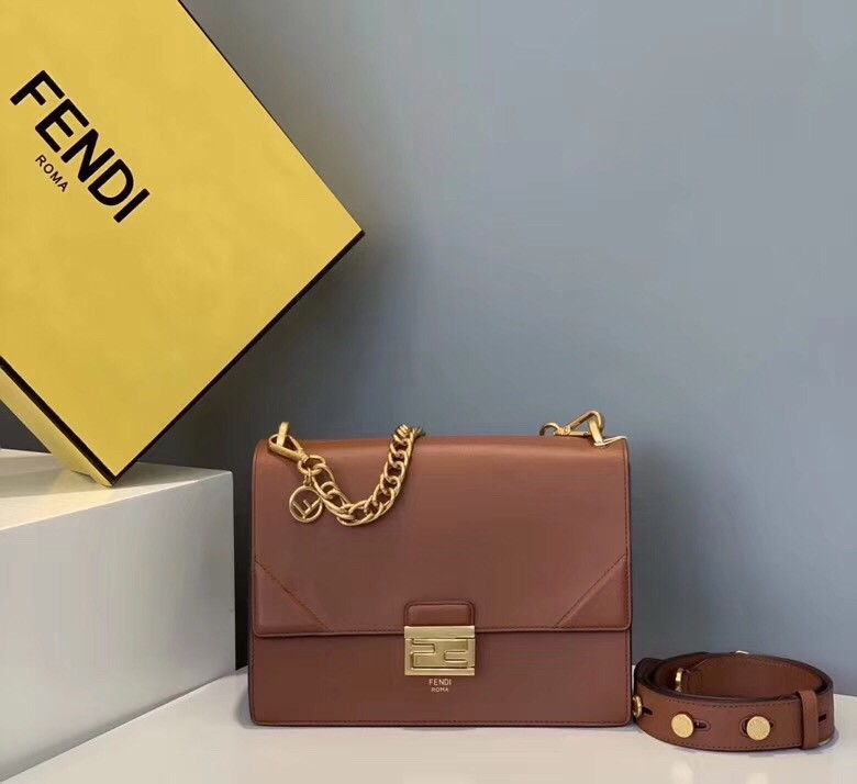F**di kan u bag in brick red calfskin