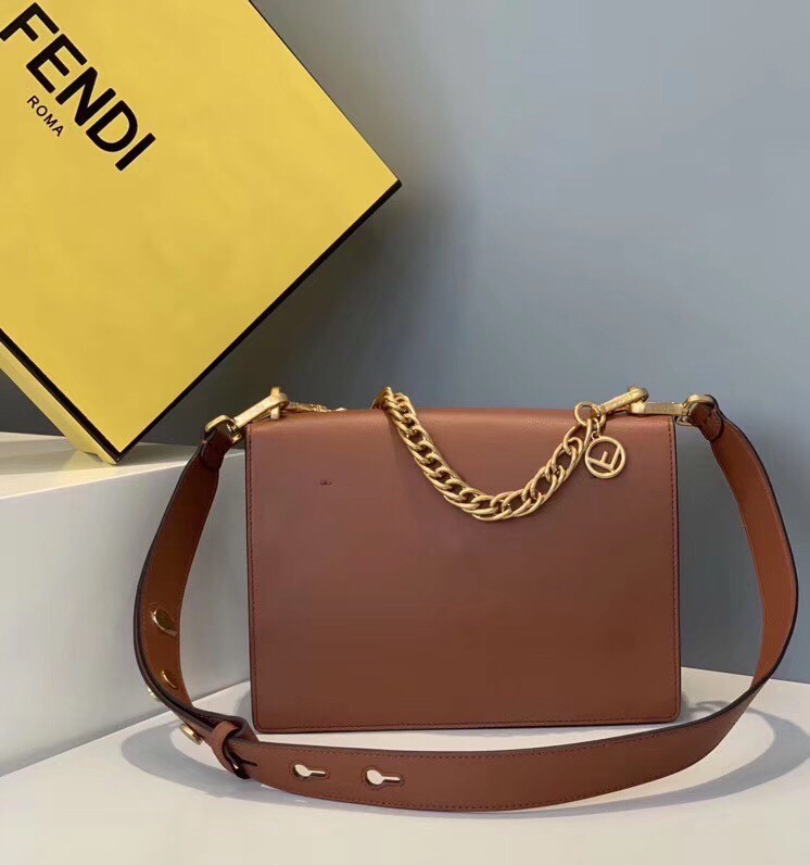 F**di kan u bag in brick red calfskin