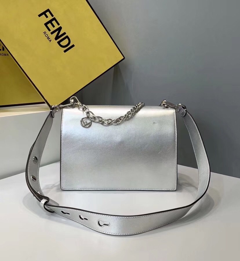 F**di kan u bag in mirror-effect silver leather