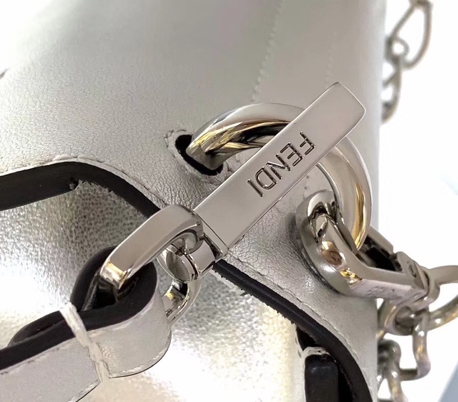 F**di kan u bag in mirror-effect silver leather