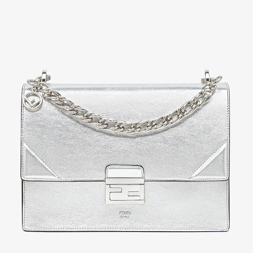 F**di kan u bag in mirror-effect silver leather