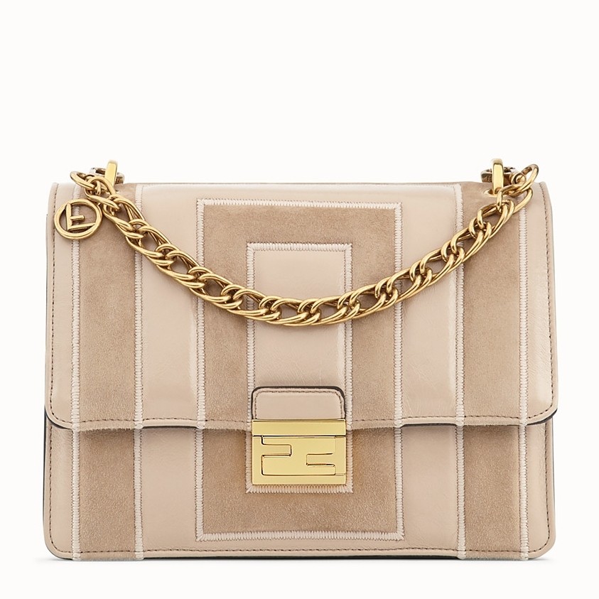 F**di kan u bag in beige leather and suede