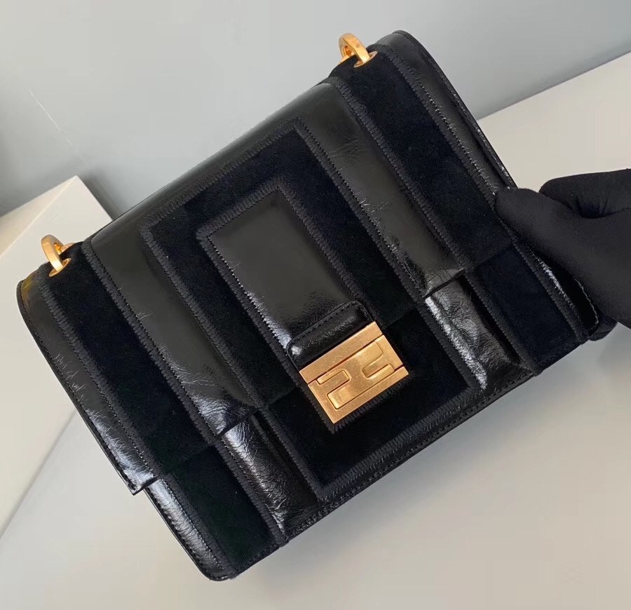 F**di kan u bag in black leather and suede