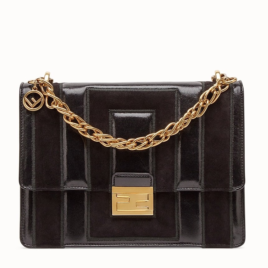F**di kan u bag in black leather and suede