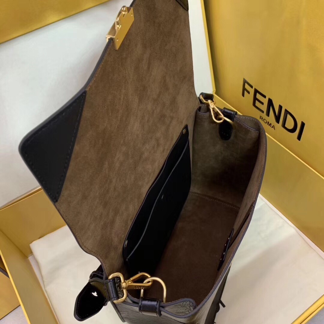 F**di large kan u bag in black glossy lambskin