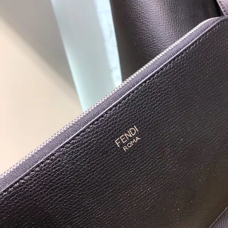 F**di black leather logo shopper bag