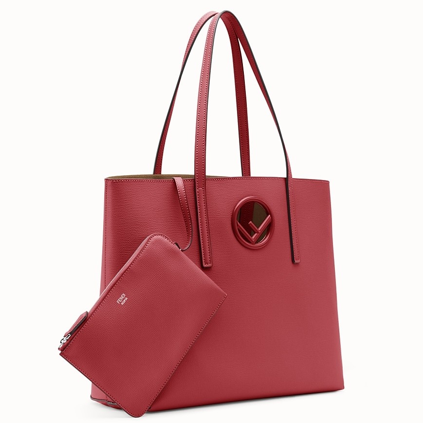 F**di red leather logo shopper bag