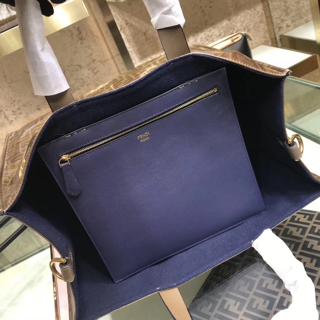 F**di glazed multicolor fabric shopper blue logo bag