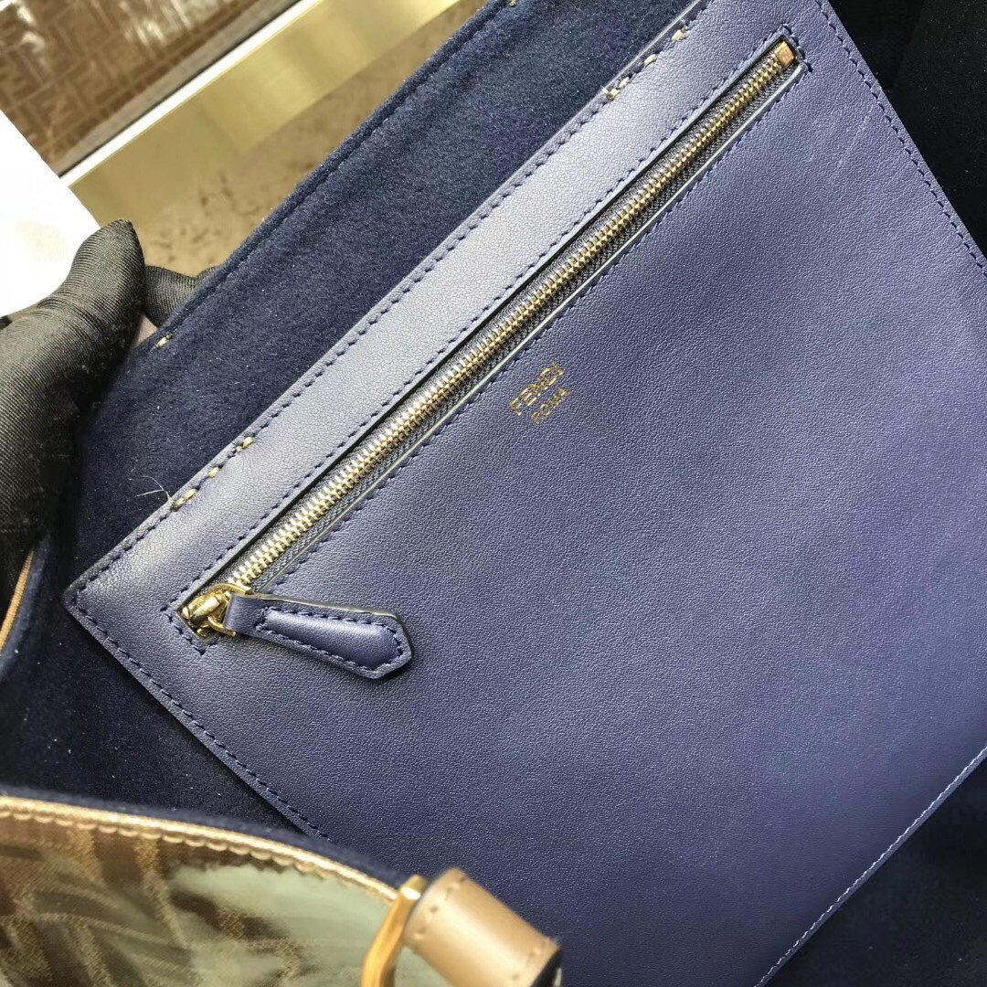 F**di glazed multicolor fabric shopper blue logo bag