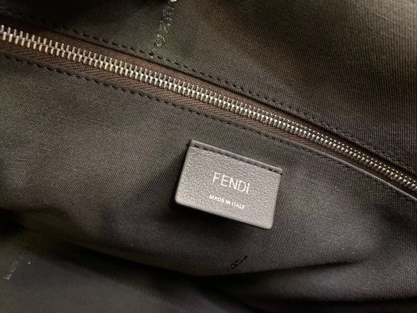 F**di logo shopper bag in glazed fabric with black leather