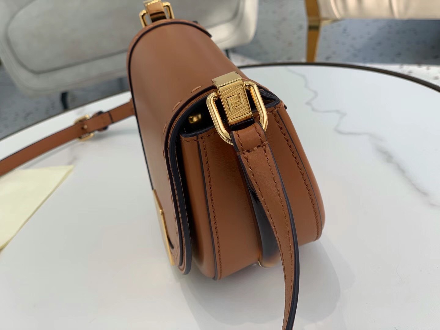 F**di moonlight saddle bag in brown calfskin