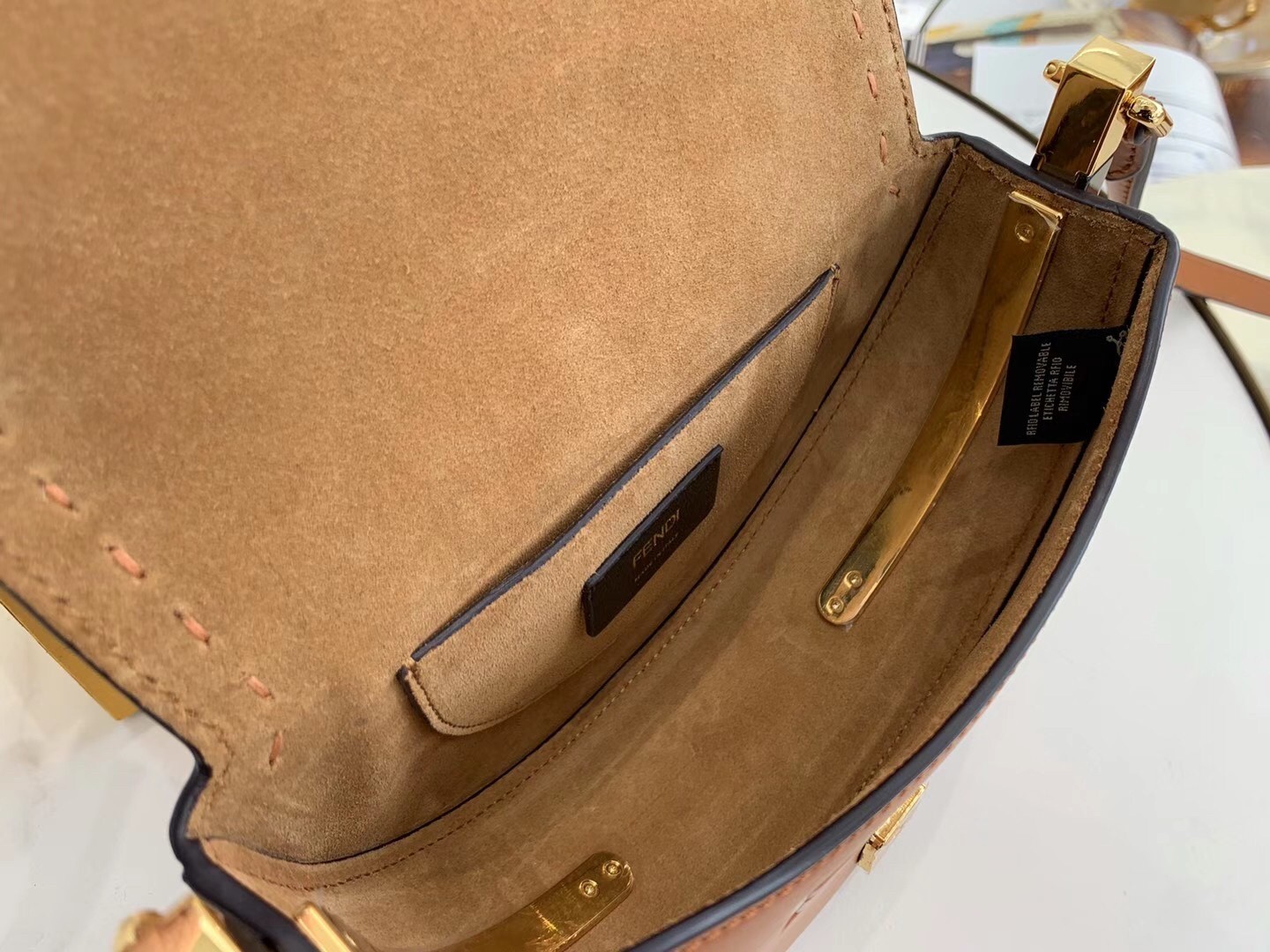 F**di moonlight saddle bag in brown calfskin