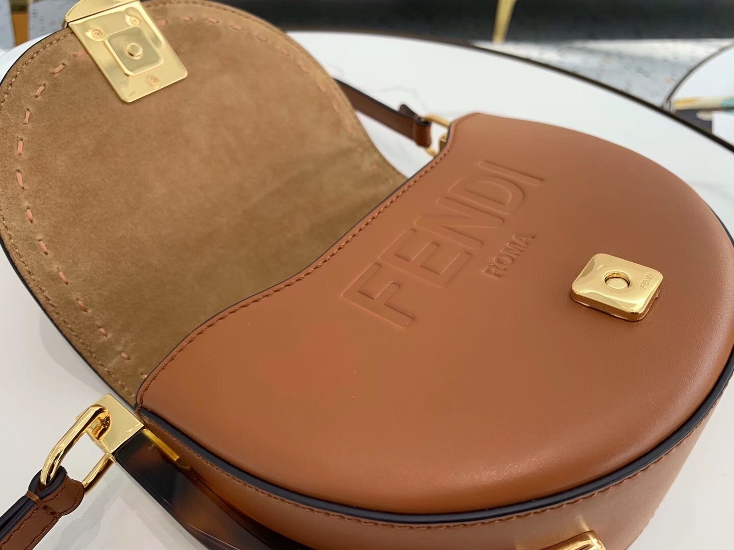 F**di moonlight saddle bag in brown calfskin