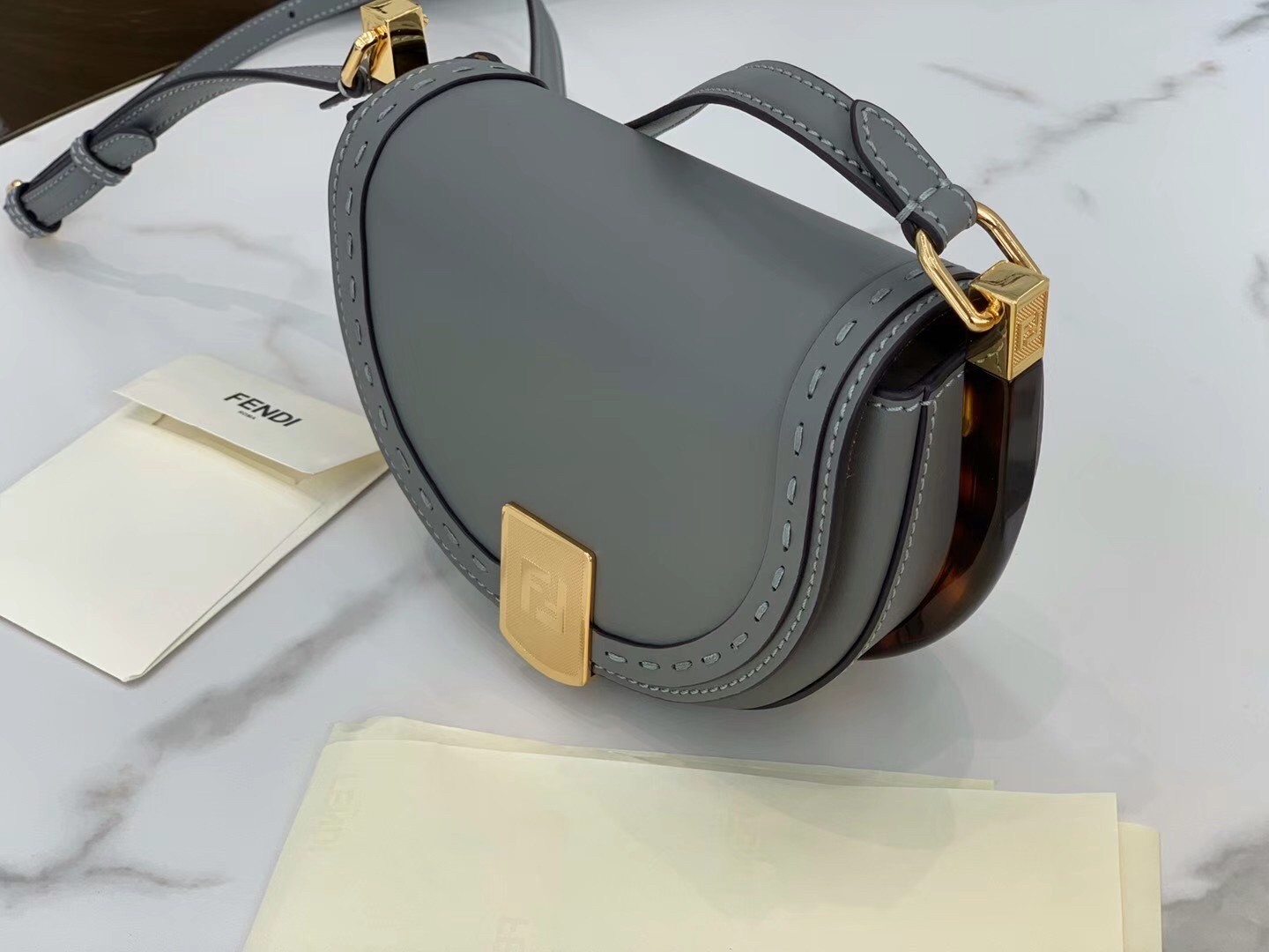 F**di moonlight saddle bag in grey calfskin
