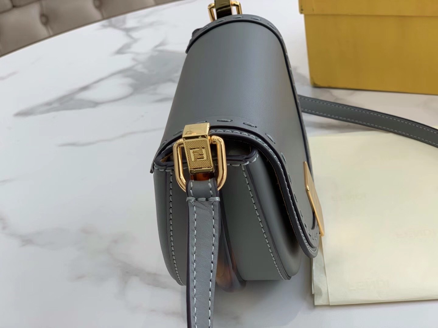 F**di moonlight saddle bag in grey calfskin