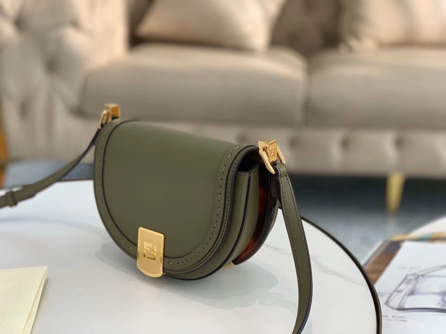 F**di moonlight saddle bag in green calfskin