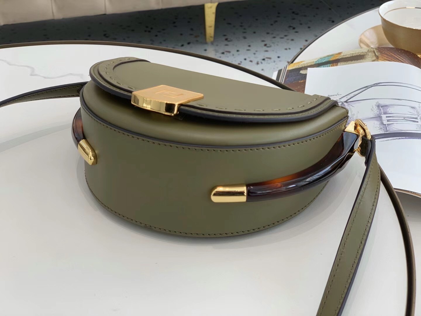 F**di moonlight saddle bag in green calfskin
