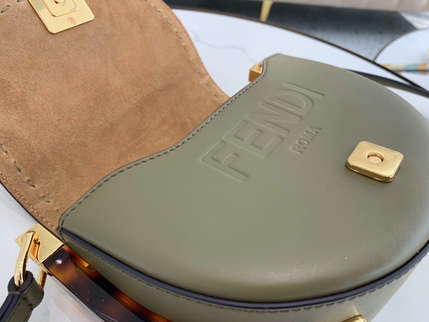 F**di moonlight saddle bag in green calfskin