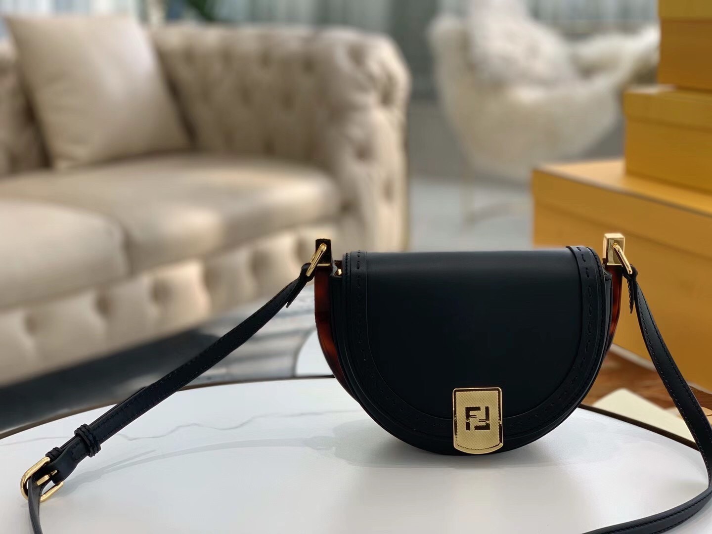 F**di moonlight saddle bag in black calfskin