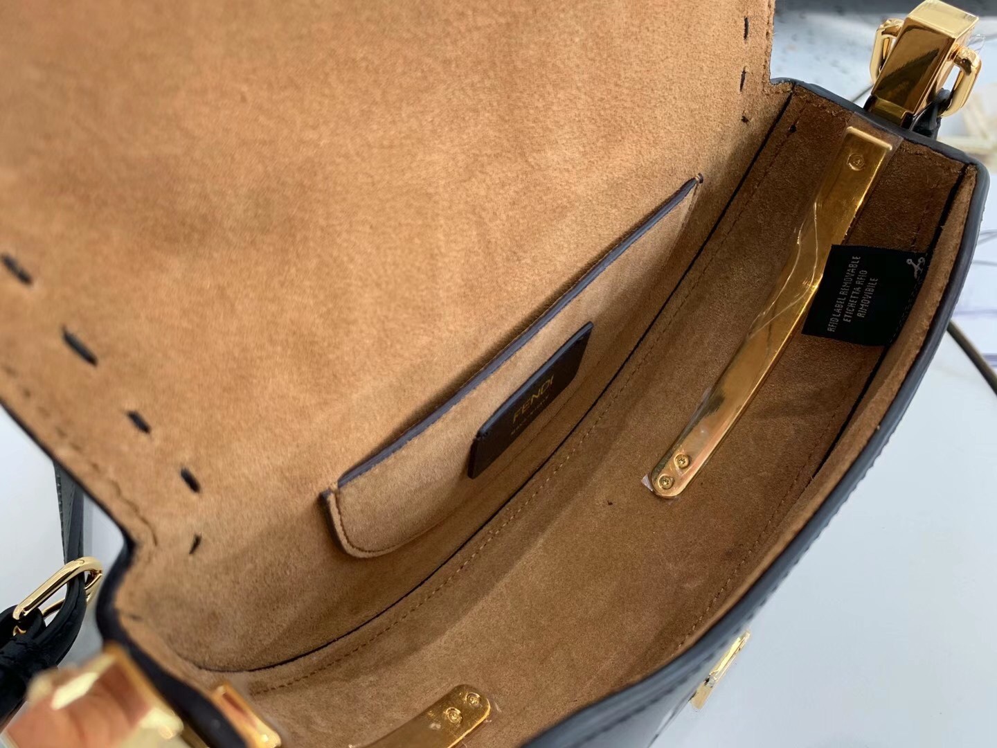 F**di moonlight saddle bag in black calfskin