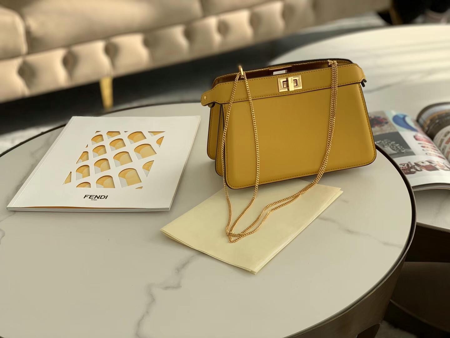 F**di yellow peekaboo iseeu pochette bag