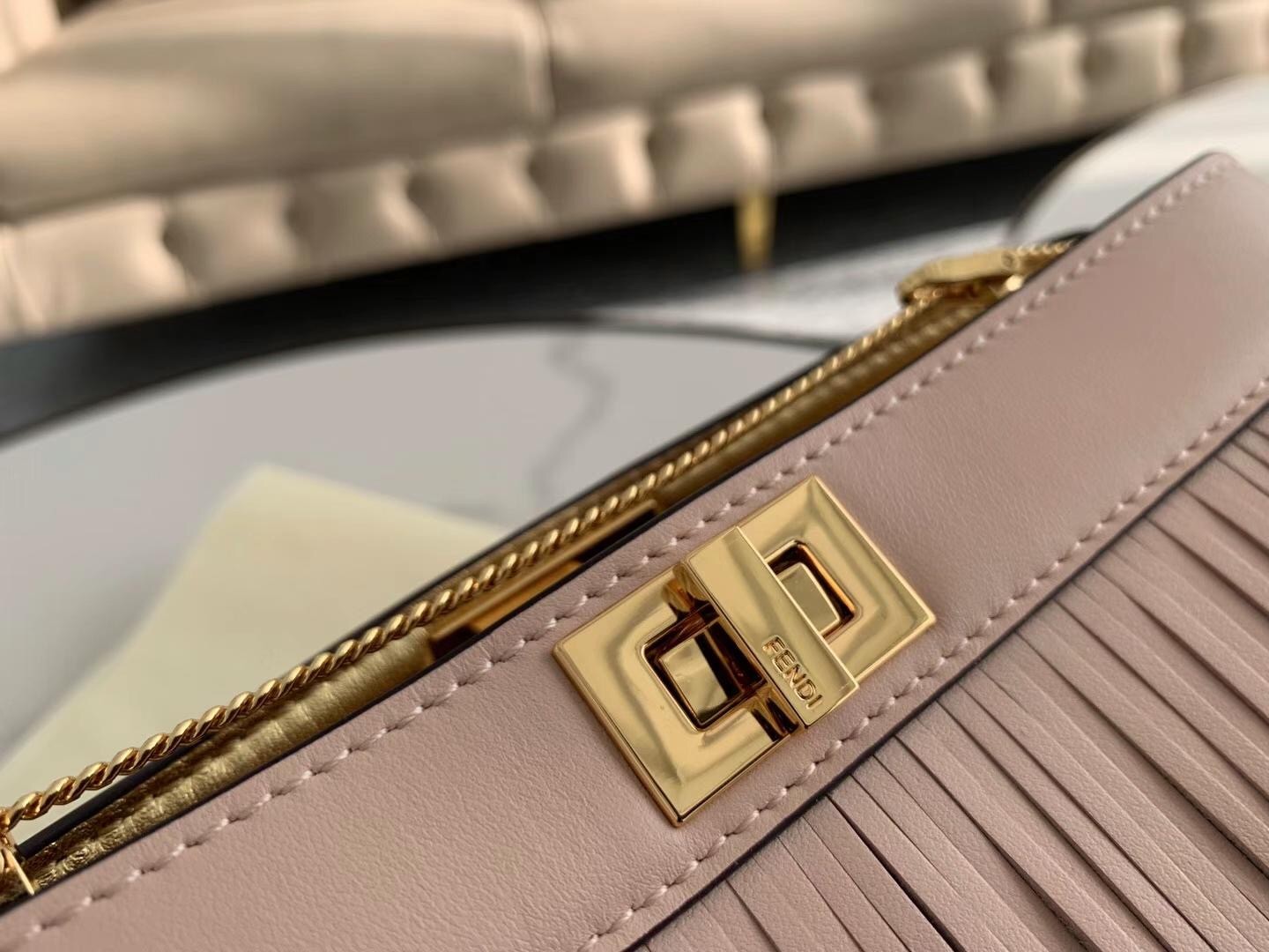 F**di pink peekaboo iseeu pochette bag with fringes
