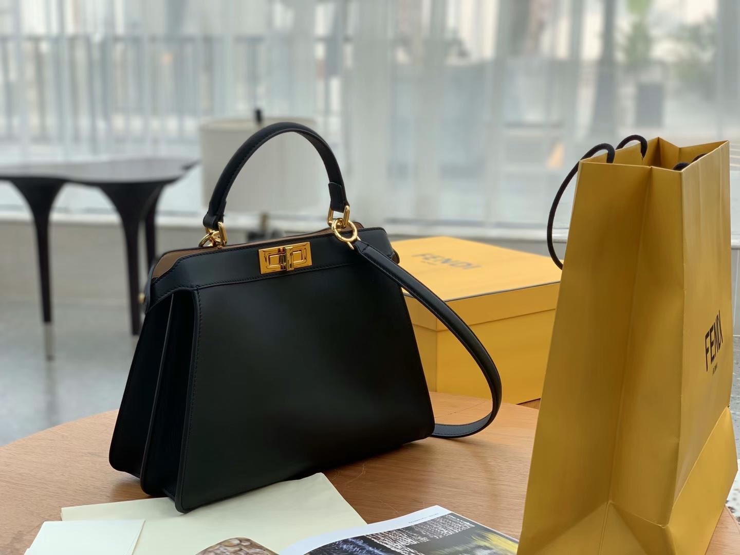 F**di peekaboo iseeu medium bag in black leather