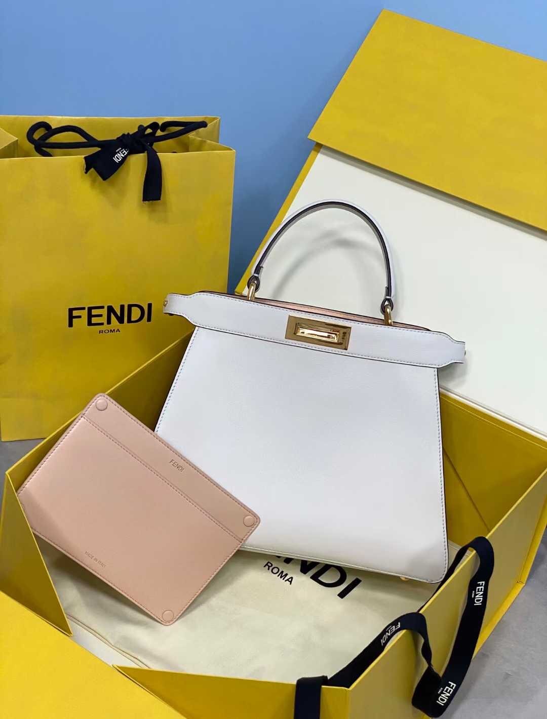 F**di peekaboo iseeu medium bag in white leather