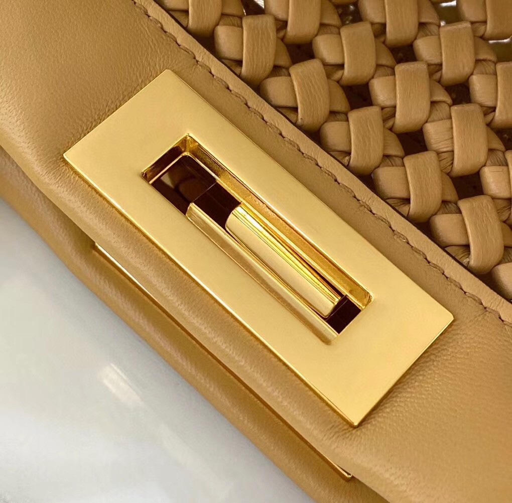 F**di peekaboo medium bag in beige interlace leather