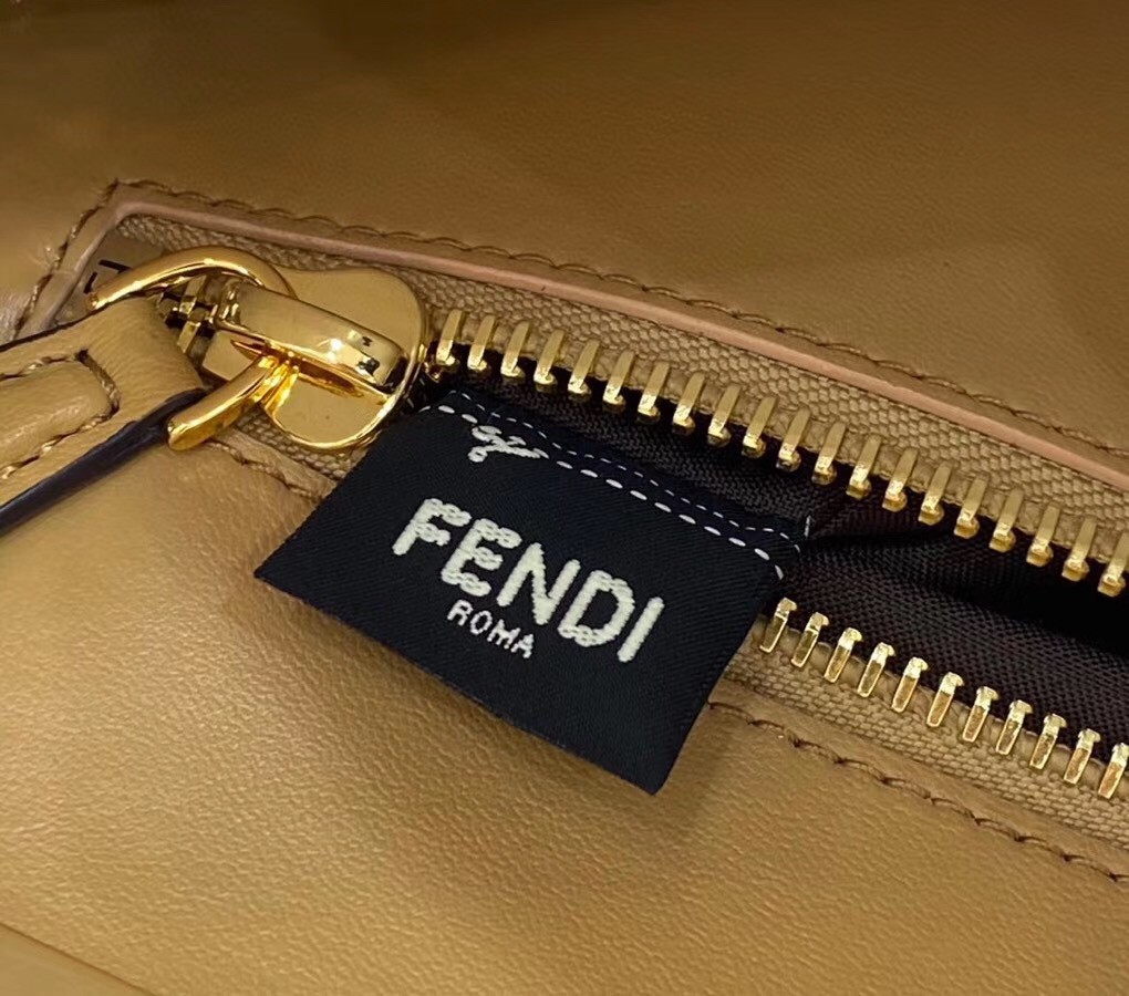 F**di peekaboo medium bag in beige interlace leather