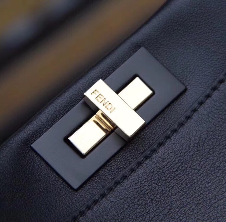 F**di peekaboo medium bag in black calfskin
