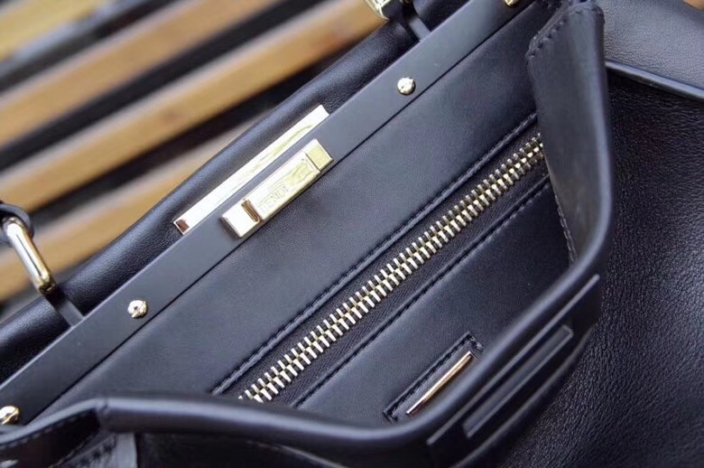 F**di peekaboo medium bag in black calfskin