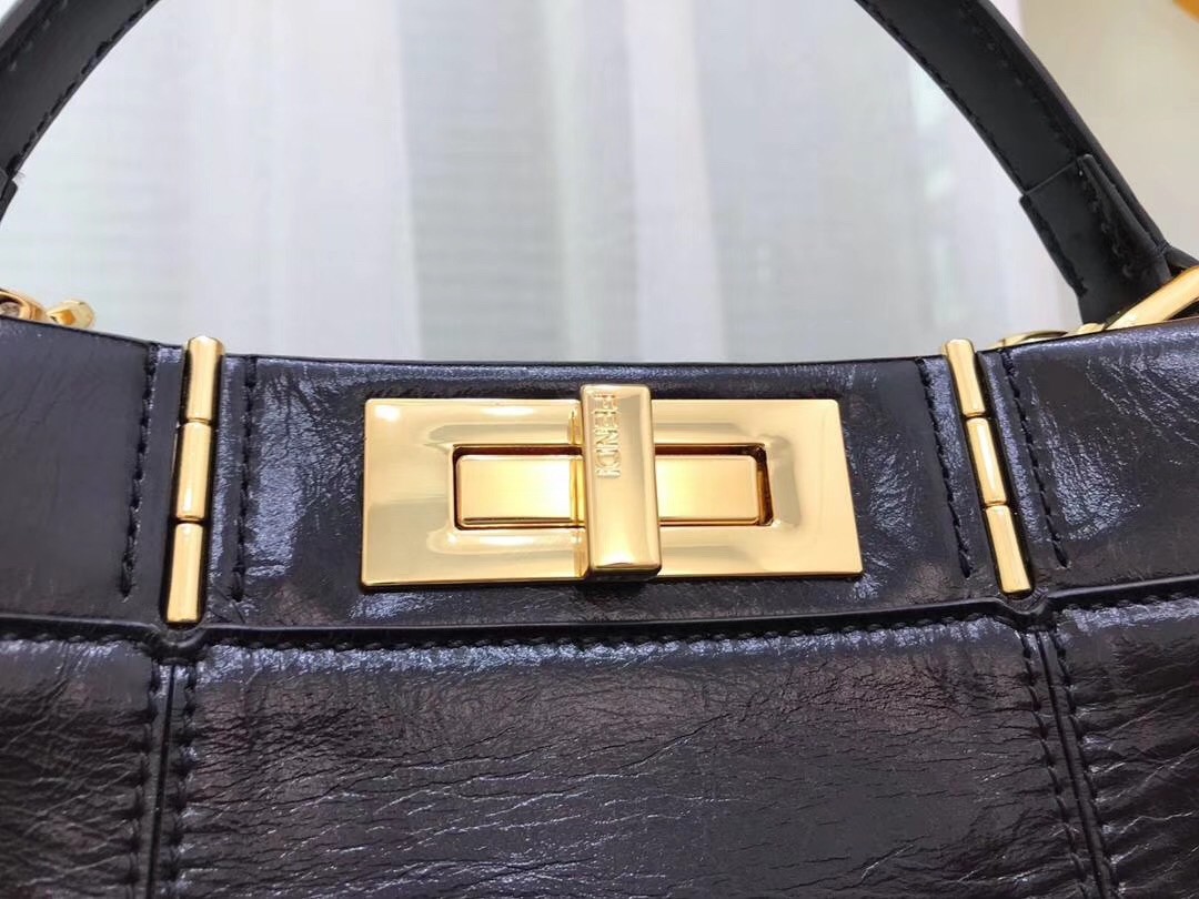 F**di peekaboo medium bag in black lambskin