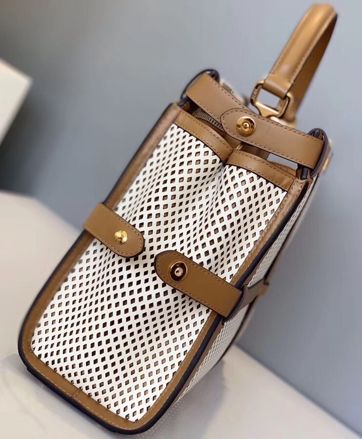 F**di peekaboo medium bag in white perforated calf leather