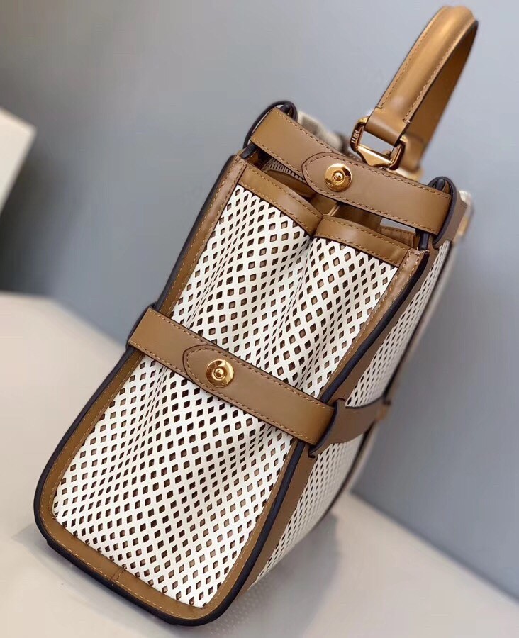 F**di peekaboo medium bag in white perforated calf leather