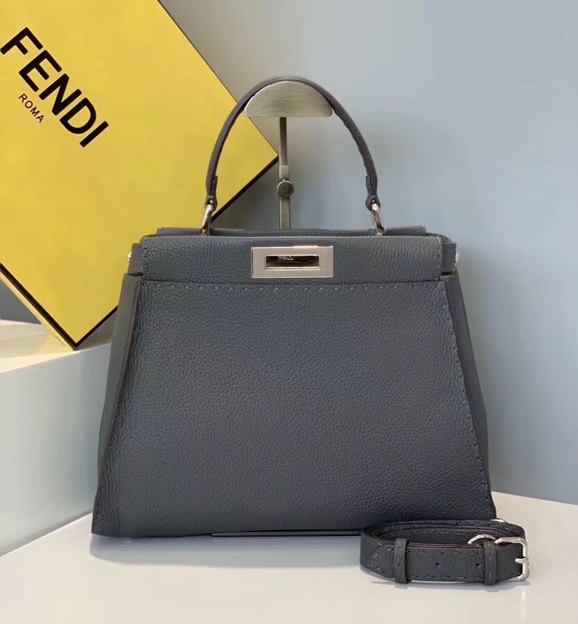 F**di selleria peekaboo medium bag in grey roman leather